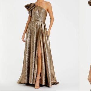 Mac Duggal Metallic Gold One Shoulder Gown